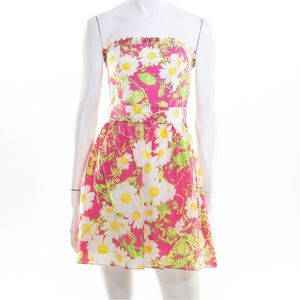 Lilly Pulitzer Briddie Strapless Silk Blend Mini Floral Dress Womens Size 0 Pink
